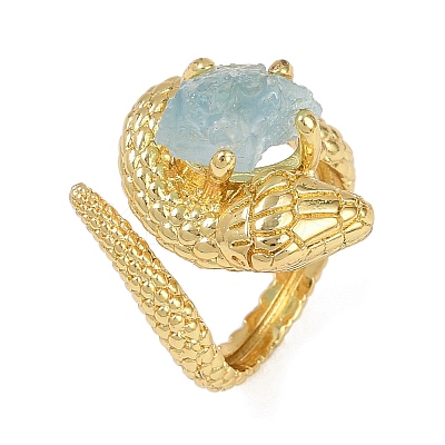 Snake Natural Aquamarine Open Cuff Rings RJEW-K286-10G-03-1
