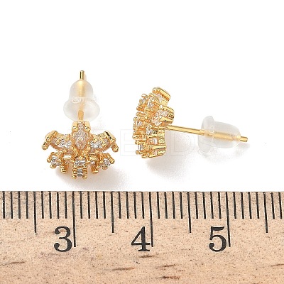 Snowflake Brass Micro Pave Cubic Zirconia Stud Earrings EJEW-Z152-02G-03-1