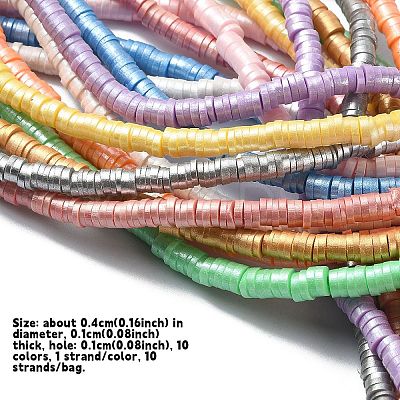 10 Strands 10 Colors Handmade Polymer Clay Beads Strands CLAY-YW0001-90-1