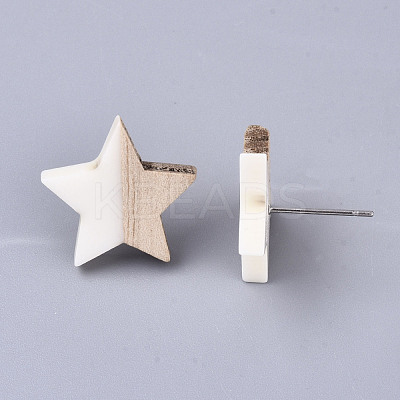 Resin & Wood Stud Earrings EJEW-N017-001A-1