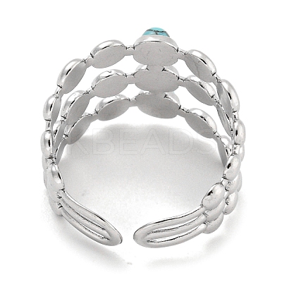 304 Stainless Steel Synthetic Turquoise Cuff Rings G-Z056-05P-03-1