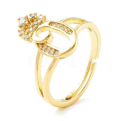 Clear Cubic Zirconia Initial Letter with Crown Adjustable Ring RJEW-M139-17O-1