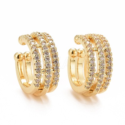 Clear Cubic Zirconia Triple Line Column Cuff Earrings EJEW-G288-01G-1