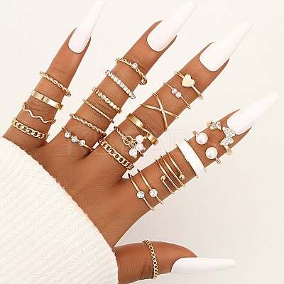 22Pcs Alloy with Plastic Pearl Finger Rings WGAC171-06-1