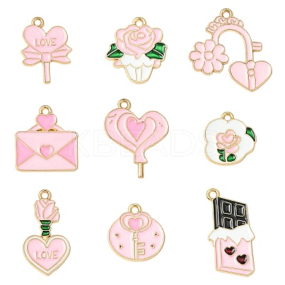 45Pcs 9 Styles Valentine's Day Theme Alloy Enamel Pendants FIND-CJ0003-74-1