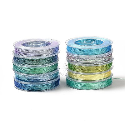 10 Rolls 10 Colors 6-Ply PET Polyester Metallic Thread OCOR-L046-03B-1