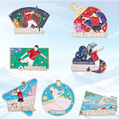 7Pcs 7 Styles Sports Themed Alloy Enamel Brooches JEWB-SC0001-69-1