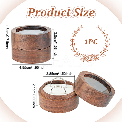Round Walnut Wooden Engagement Ring Boxes CON-WH0093-03B-1
