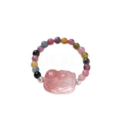 Adjustable Natural Multicolor Tourmaline Bead Finger Rings FS-WGFFDB9-01-1
