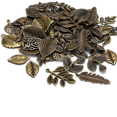 Mixed Style Tibetan Style Alloy Leaf Pendants TIBEP-F040-01AB-1