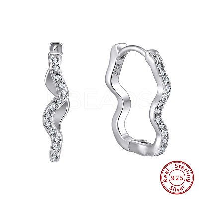 925 Sterling Silver Wavy Hoop Earrings EJEW-C146-02P-1