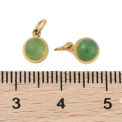 Ion Plating(IP) Natural Green Aventurine Half Round Charms with Jump Ring STAS-A097-05G-08-1