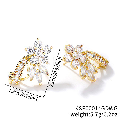 Elegant Brass Rhinestone Leaf Stud Earrings FM5419-5-1