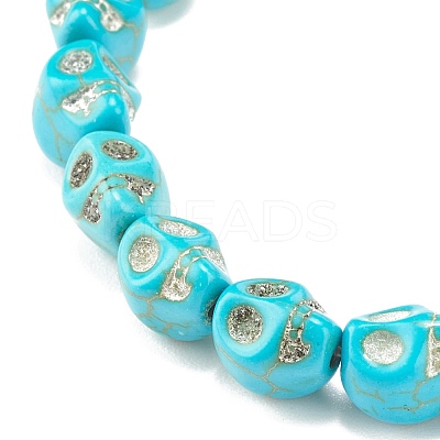 Synthetic Turquoise(Dyed) Skull Stretch Bracelet BJEW-JB08068-01-1