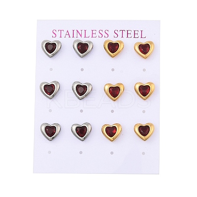 Ion Plating(IP) 304 Stainless Steel Heart Stud Earrings EJEW-C099-13PG-01-1