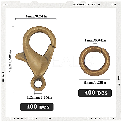 400Pcs Zinc Alloy Lobster Claw Clasps FIND-SP0001-33AB-1