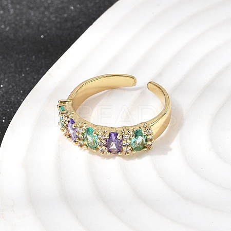 Brass Micro Pave Cubic Zirconia Cuff Rings for Women RJEW-K312-07G-1