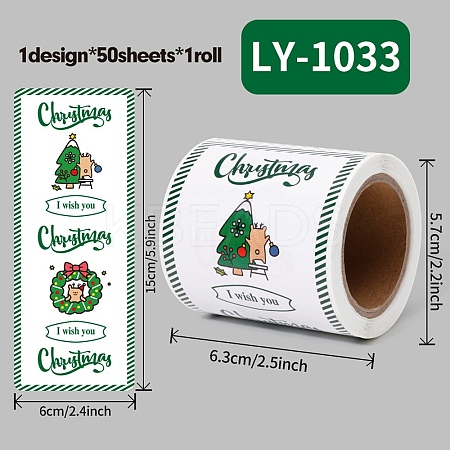 50Pcs Christmas Square with Word Merry Christmas Roll Stickers DIY-M070-03D-1