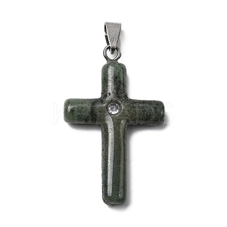 Natural Moss Agate Cross Pendants KK-D021-04D-P-1