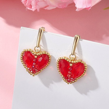 Heart Glass Dangle Stud Earrings EJEW-MZ00675-1