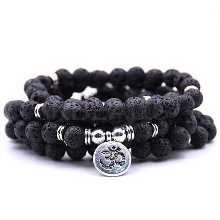Bohemian Styles Natural Round Lava Rock Beaded Stretch Bracelets for Women Men XW1500-3-1