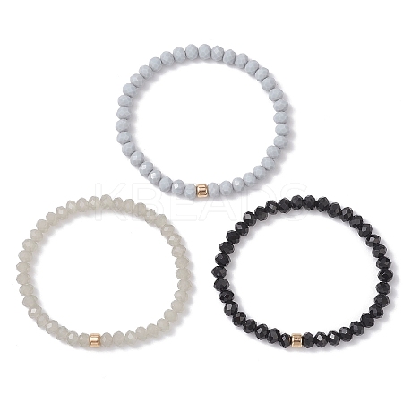 3Pcs Faceted Imitation Jade & Opaque Glass Rondelle Beaded Stretch Bracelets for Women BJEW-JB12563-04-1