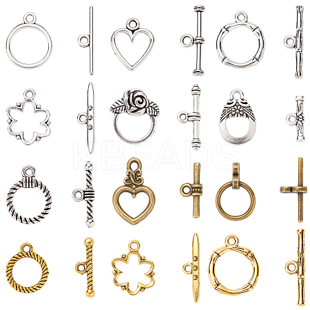 96Pcs 12 Styles Tibetan Style Toggle Clasps FIND-SC0009-16-1