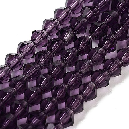 Purple Color Faceted Bicone Glass Beads Strands X-GLAA-S026-6mm-03-1