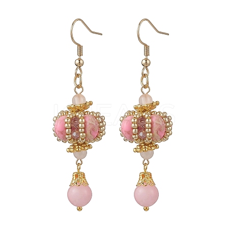 Lantern 304 Stainless Steel Synthetic Imperial Jasper Dangle Earrings EJEW-MZ00609-02-1