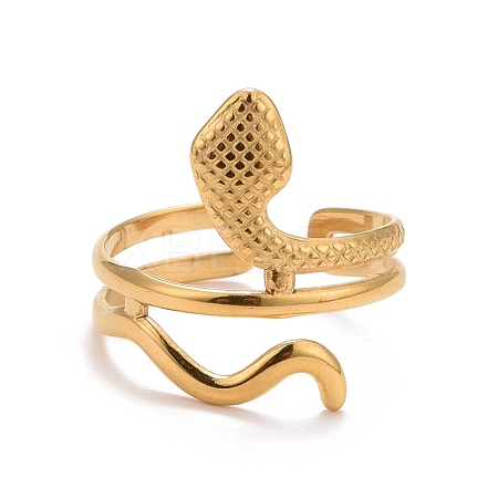 Ion Plating(IP) 304 Stainless Steel Snake Chunky Open Cuff Ring for Women RJEW-A005-38G-1