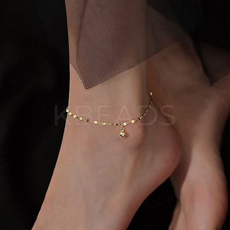 304 Stainless Steel Round Ball Tassel Dapped Chain Anklets for Women LS-AJEW-G070-01G-1