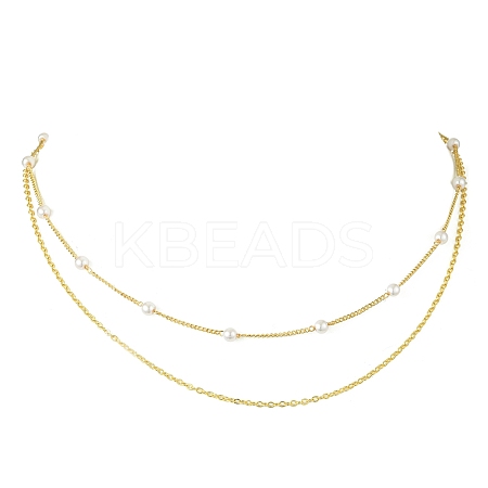 Brass and ABS Imitation Pearl Layered Necklace for Women NJEW-JN04911-02-1