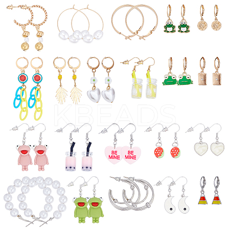 4 Styles Alloy Resin Hoop Earring Set for Women EJEW-UN0002-79-1