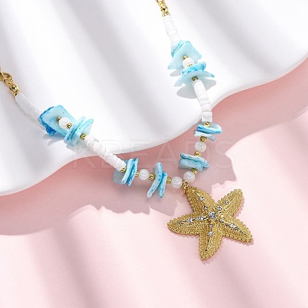 Starfish 304 Stainless Steel Pendant Necklaces NJEW-L465-05G-1