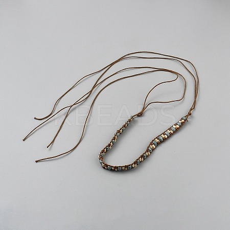 Alloy & Wood Beaded Chain Belts AJEW-WH0678-06-1