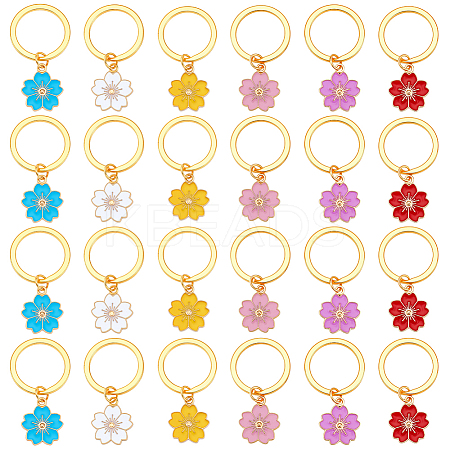 24Pcs 6 Colors Alloy Enamel Flower Keychain KEYC-NB00013-1