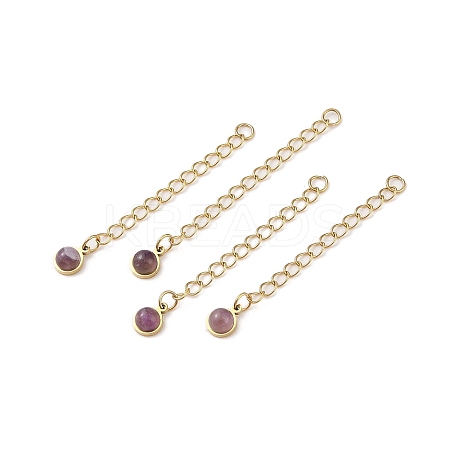Ion Plating(IP) 316 Surgical Stainless Steel Curb Chain Extender with Natural Amethyst Round Charm STAS-A097-01G-16-1