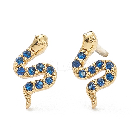 Brass Micro Pave Cubic Zirconia Stud Earrings EJEW-A058-17G-1