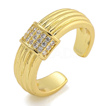 Rack Plating Brass Micro Pave Cubic Zirconia Cuff Rings for Women RJEW-I107-09G-1