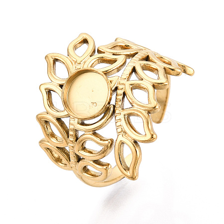 Leaf 304 Stainless Steel Cuff Ring Components STAS-T066-27G-1