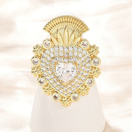 Brass Micro Pave Clear Cubic Zirconia Cuff Rings RJEW-P155-04D-G-1