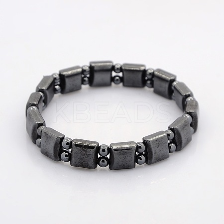Synthetic Magnetic Hematite Square and Round Beads Stretch Bracelets for Valentine's Day Gift LS-BJEW-M066-13-1