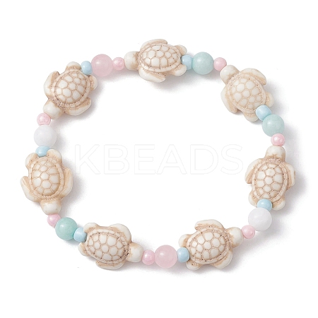 Dyed Natural Malaysia Jade & Synthetic Turquoise Turtle Beaded Stretch Bracelets BJEW-JB09949-01-1