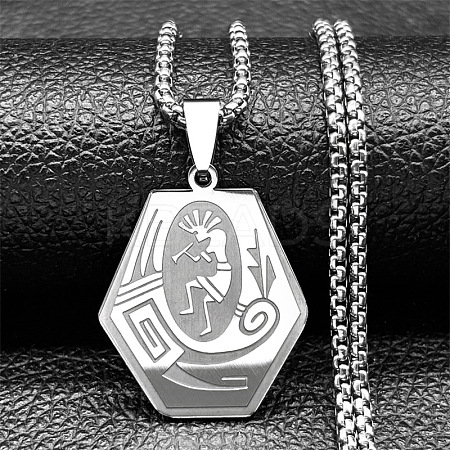 201 Stainless Steel Native American Hexagon Pendant Necklaces LS-NJEW-K283-02P-1