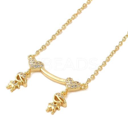 Brass Micro Pave Clear Cubic Zirconia Girls and boys Pendant Necklaces for Valentine's Day LS-NJEW-K381-01C-G-1