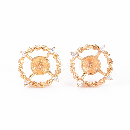 Brass Micro Pave Clear Cubic Zirconia Stud Earrings Findings KK-T062-122G-NF-1