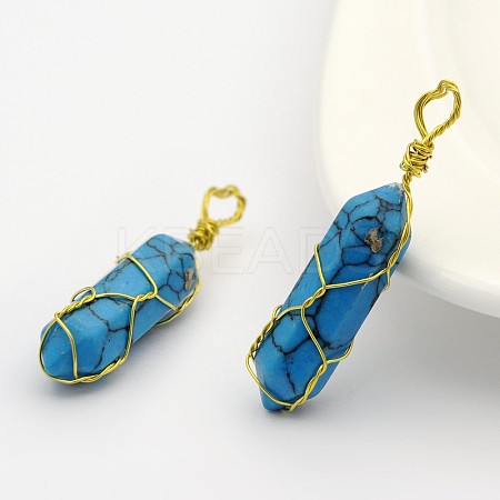 Bullet Synthetic Turquoise Double Terminated Pointed Pendants G-M225-12G-1