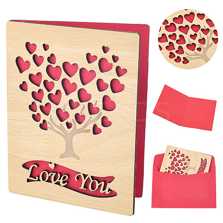 Valentine's Day Wooden Greeting Cards DIY-CP0011-91C-1