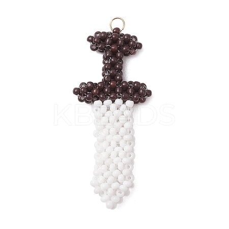 Dagger Shape Glass Seed Beads Beaded Pendants PALLOY-CJ00135-01-1