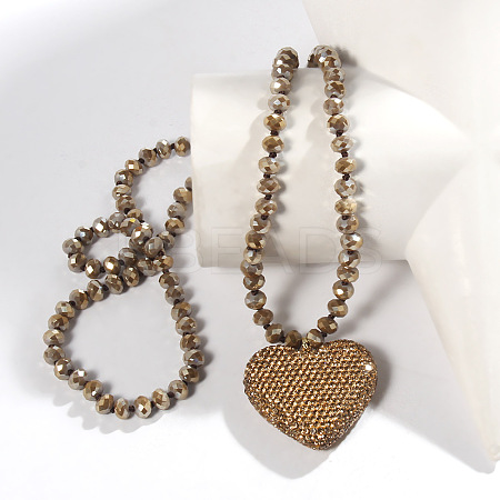 Valentine's Day Heart Alloy Rhinestone Pendant Glass Beaded Necklaces for Women FS-WG456B3-07-1